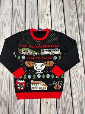 NATIONAL LAMPOON'S Black Red Family Xmas Christmas Ugly Sweater Medium Griswold